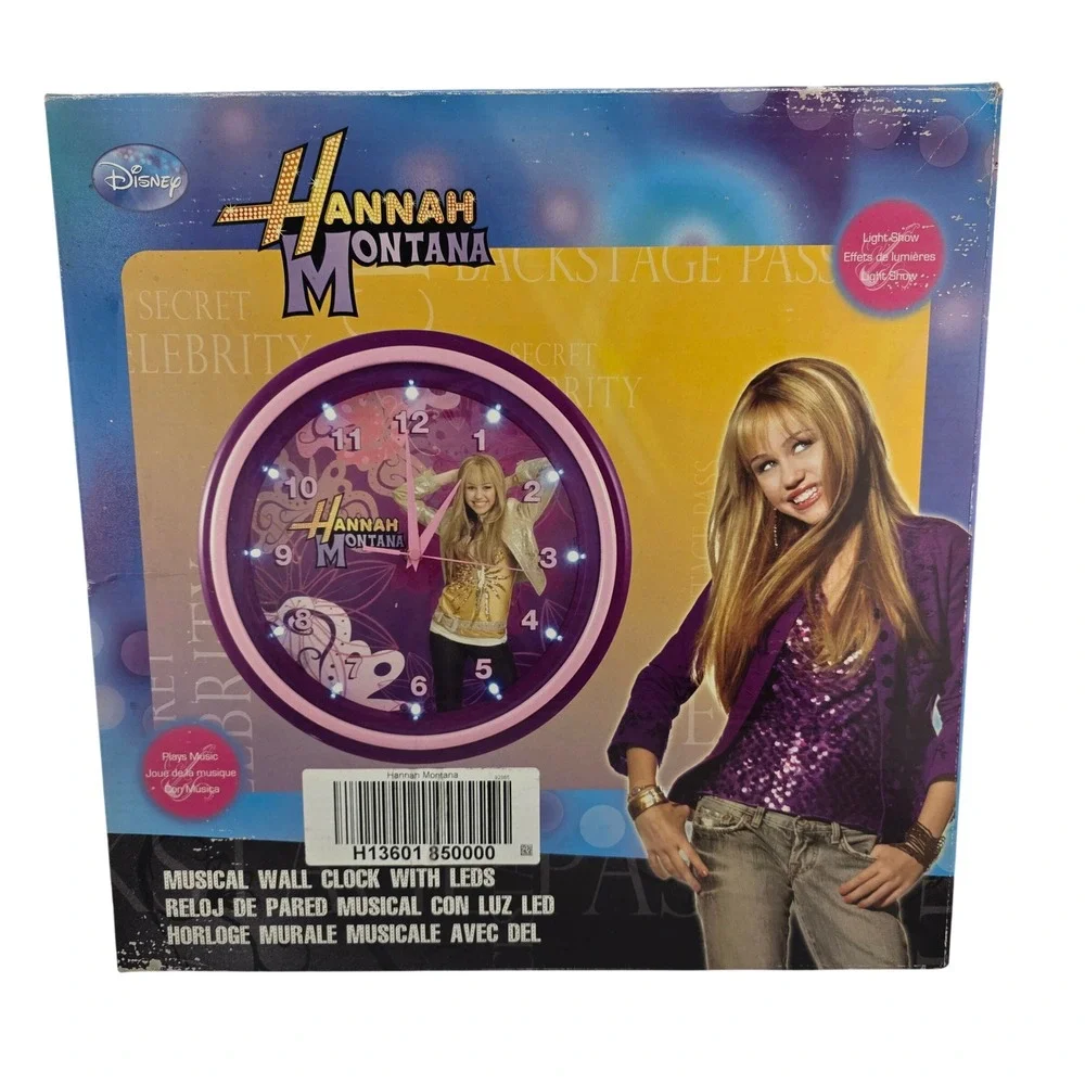 Hannah Montana Musical Wall Clock Disney LED‎ Lights 2008 Collectible Rare NIB